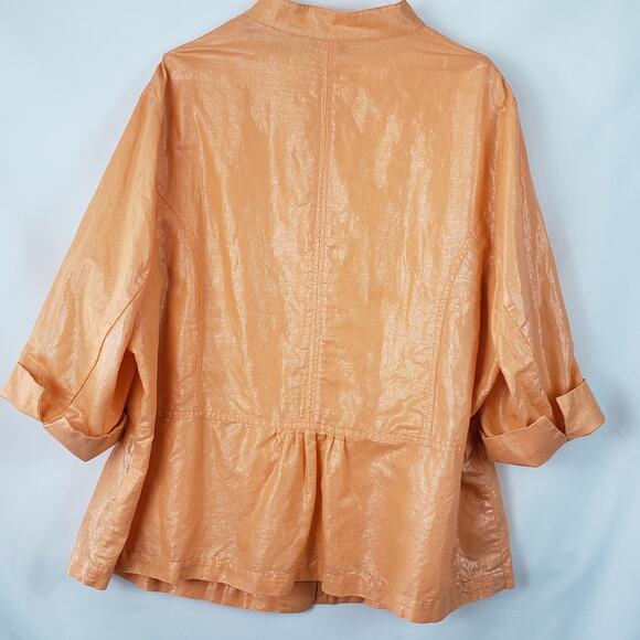 Tan Jay tangerine melon metallic linen jacket and shell 22W 2X - Picture 2 of 12